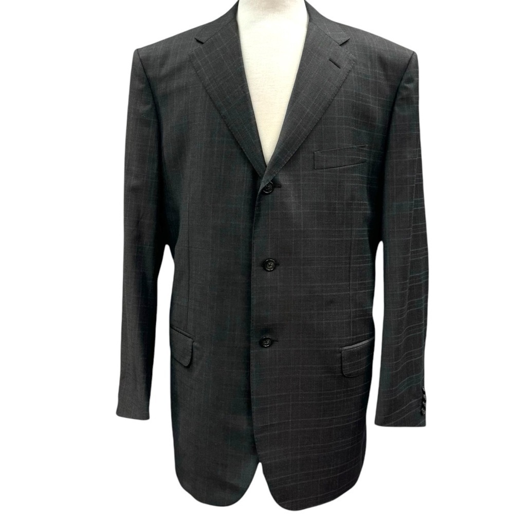 Corneliani Windowpane Blazer Jacket Virgin Wool Men’s  Size 56R Brown Italy